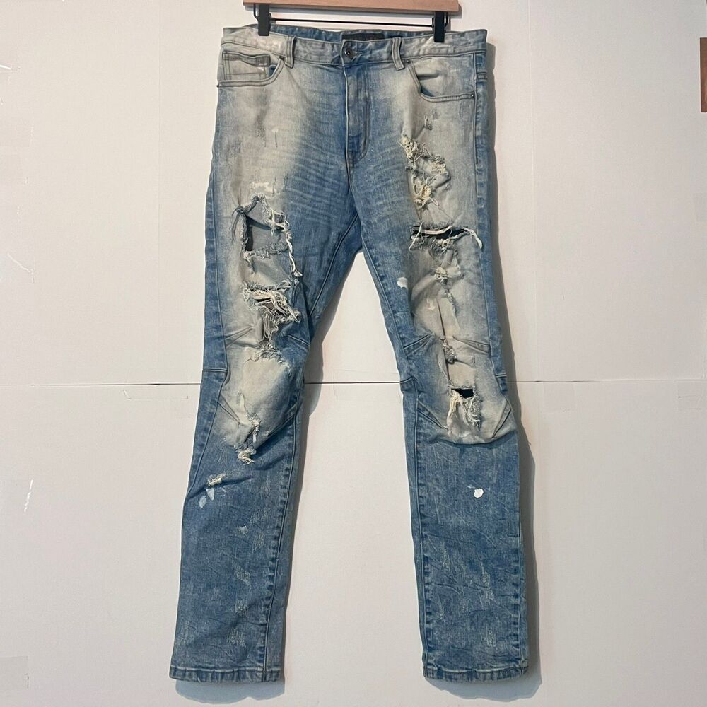 Decibel Mens Ripped Jeans Size 36/32 Light Denim Distressed Stretch Pants